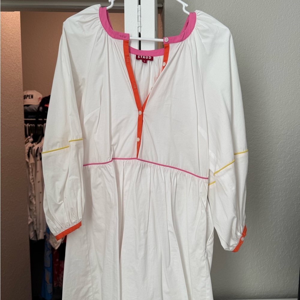 STAUD White dress with Pink and Orange Trim